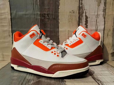 air jordan 3 (III) retro shoes men-white/orange/wine red